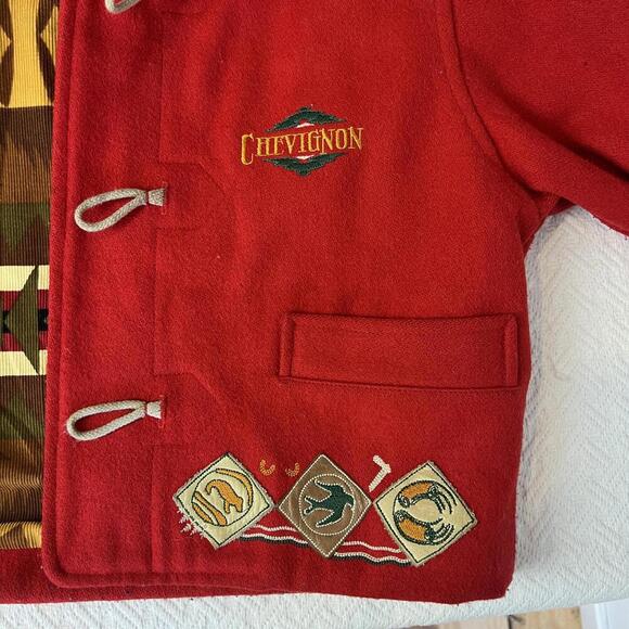 Vintage Chevignon Kids 4 Navajo Handmade Wool Blend Jacket Coat Hood Red France - Picture 14 of 15